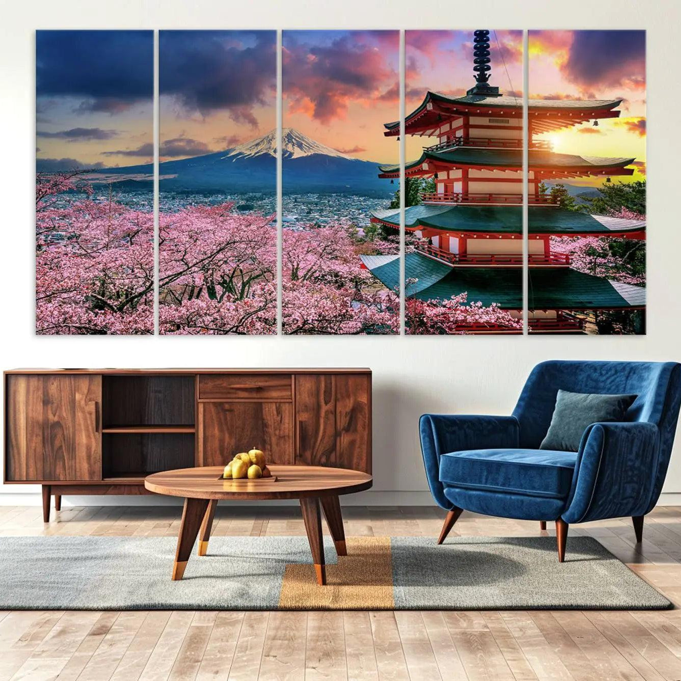 -Cherry Blossoms Canvas Print, Chureito Pagoda & Mount Fuji Wall Art, Japanese Landscape Canvas,