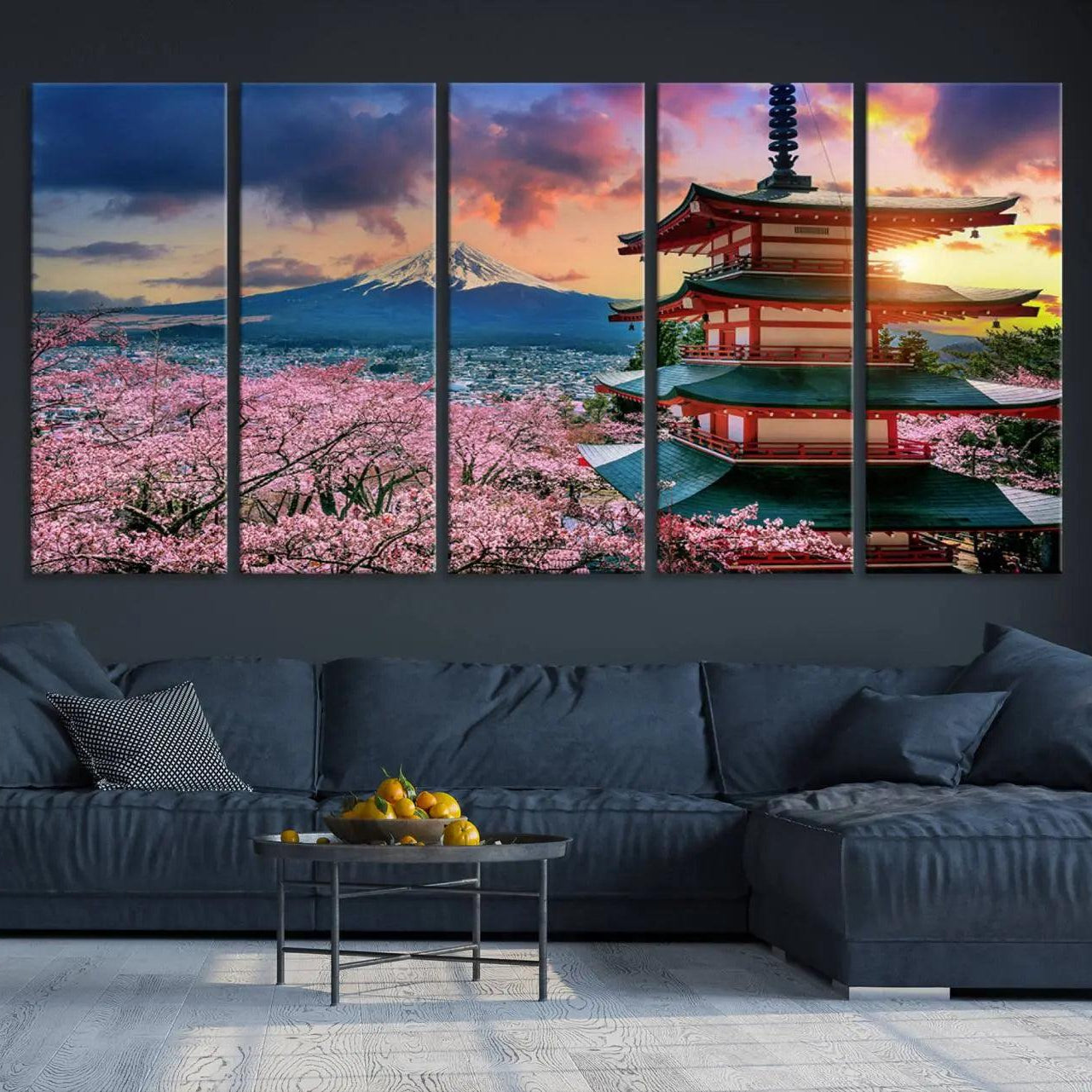 -Cherry Blossoms Canvas Print, Chureito Pagoda & Mount Fuji Wall Art, Japanese Landscape Canvas,