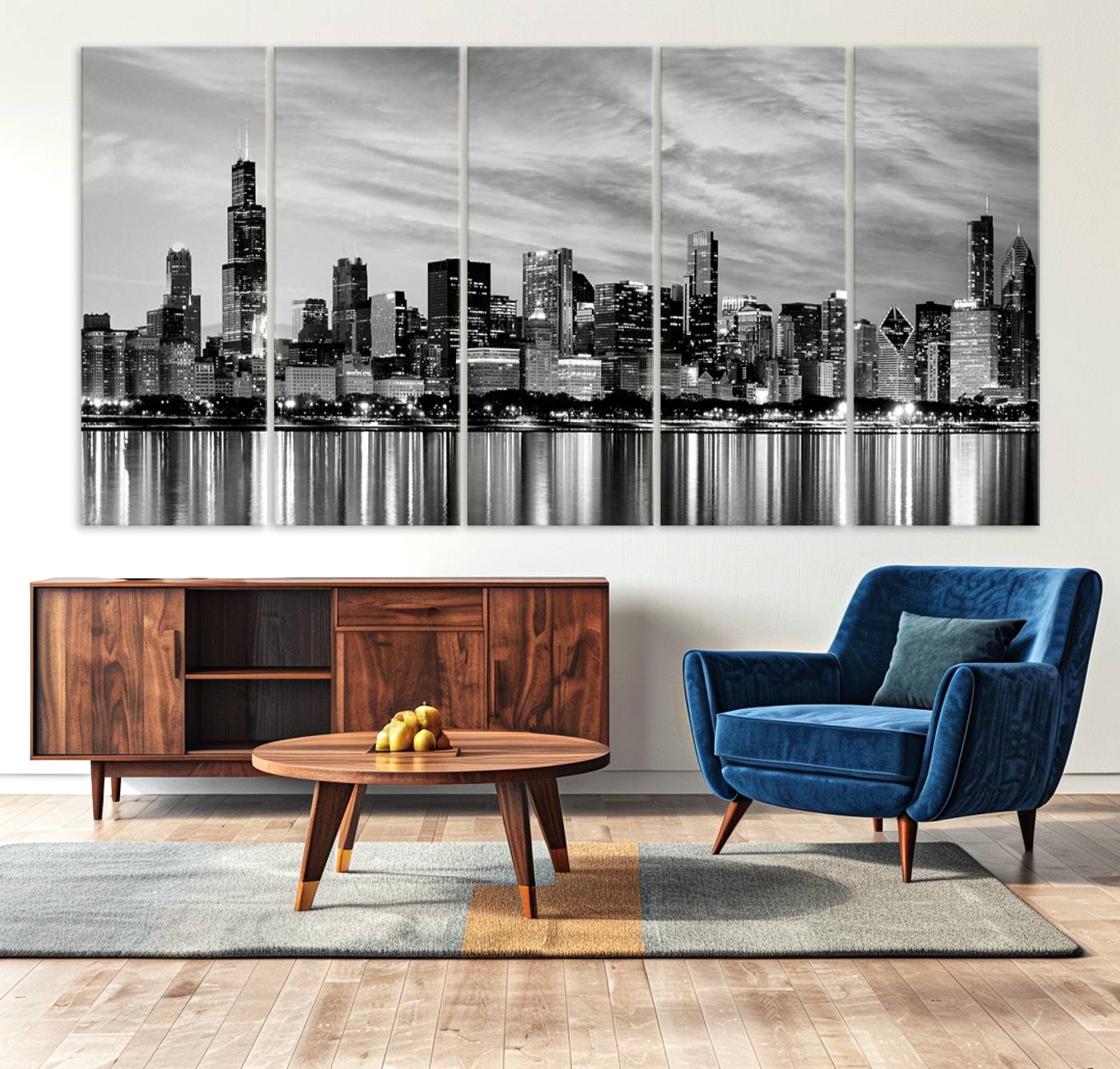 36818-MGV-CV-36X24-Chicago City Cloudy Skyline Black and White Wall Art Cityscape, Chicago Wall Art Canvas Print