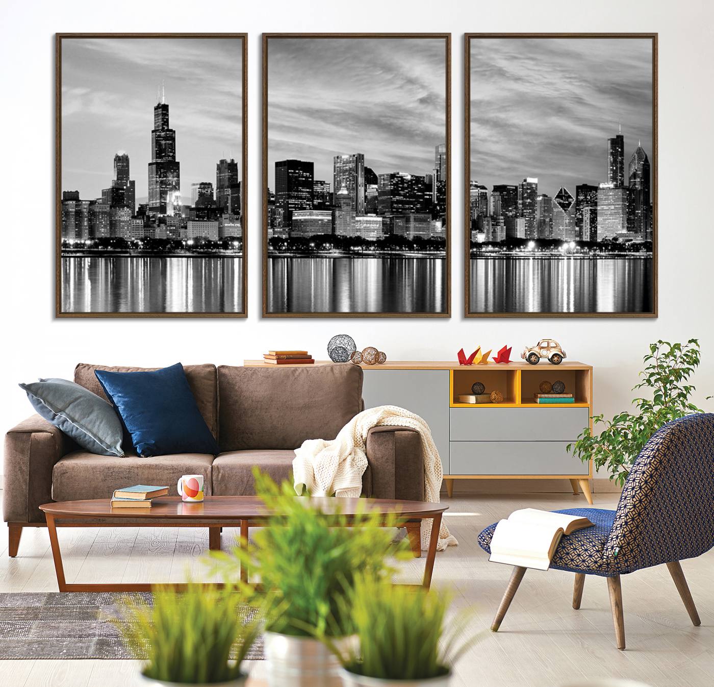 36818-MGV-CV-36X24-Chicago City Cloudy Skyline Black and White Wall Art Cityscape, Chicago Wall Art Canvas Print