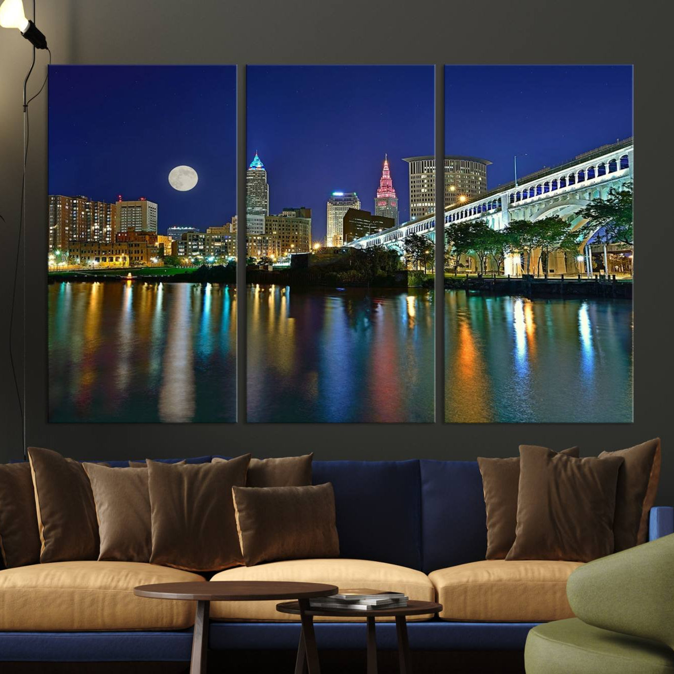 -Cleveland City Lights Night Skyline Wall Art Cityscape Canvas, Cleveland City Lights Canvas Print