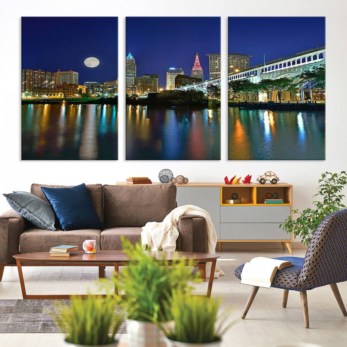 -Cleveland City Lights Night Skyline Wall Art Cityscape Canvas, Cleveland City Lights Canvas Print