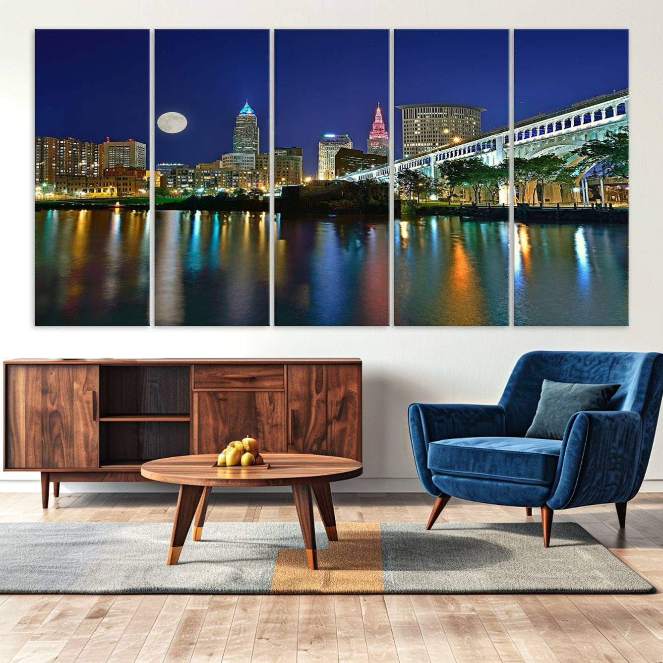 -Cleveland City Lights Night Skyline Wall Art Cityscape Canvas, Cleveland City Lights Canvas Print
