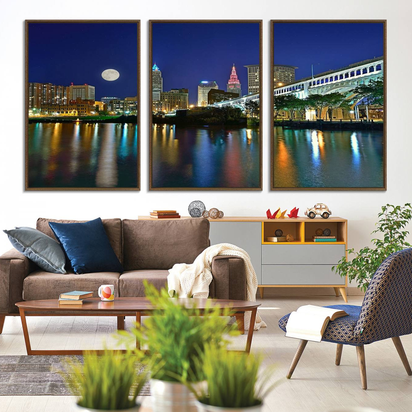 -Cleveland City Lights Night Skyline Wall Art Cityscape Canvas, Cleveland City Lights Canvas Print