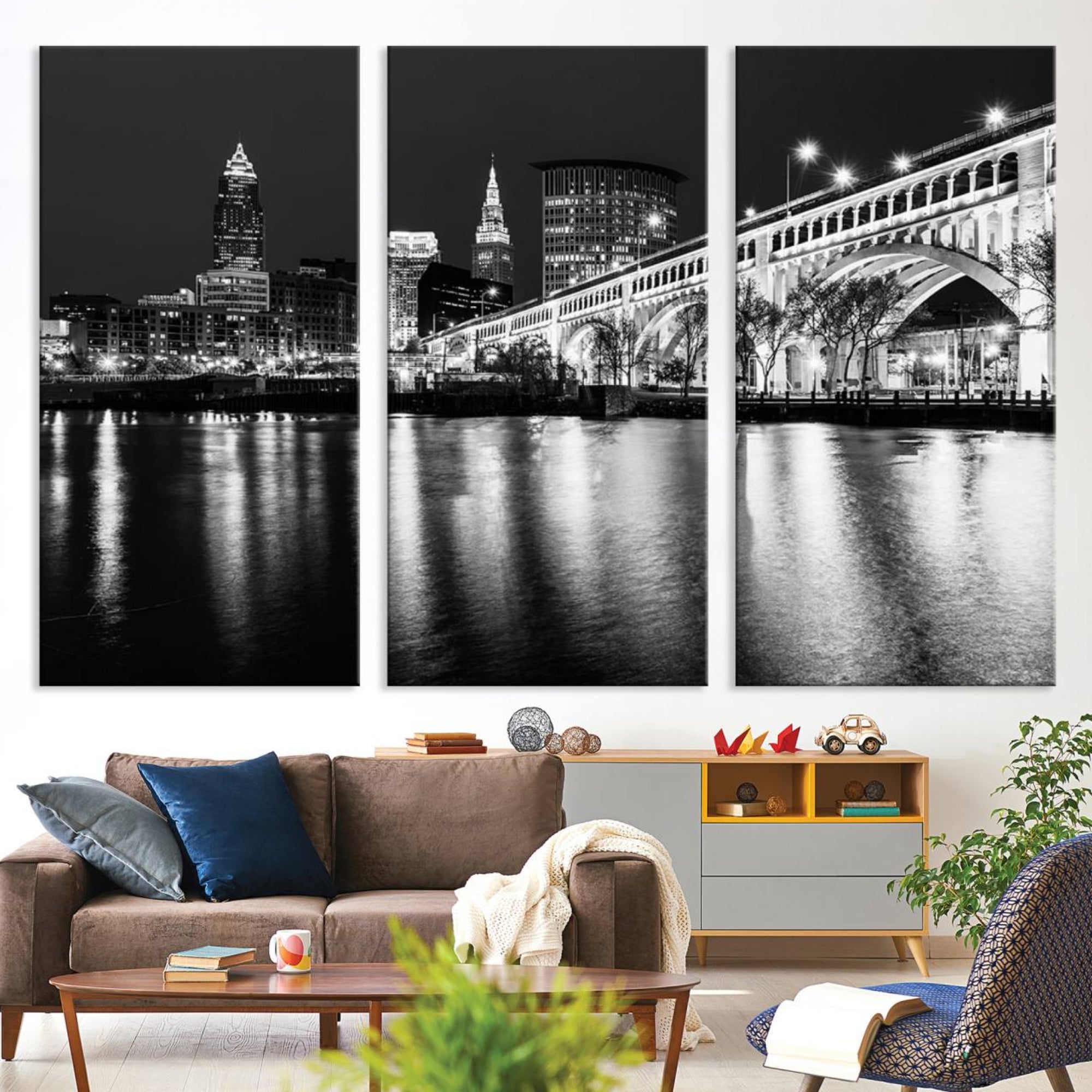 20469-MGV-CV-36X24-Cleveland Night Skyline Wall Art City Cityscape Canvas Print