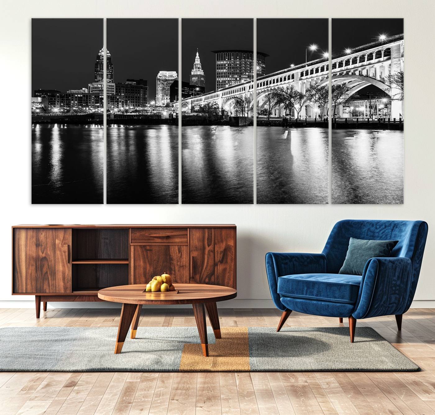 20469-MGV-CV-36X24-Cleveland Night Skyline Wall Art City Cityscape Canvas Print