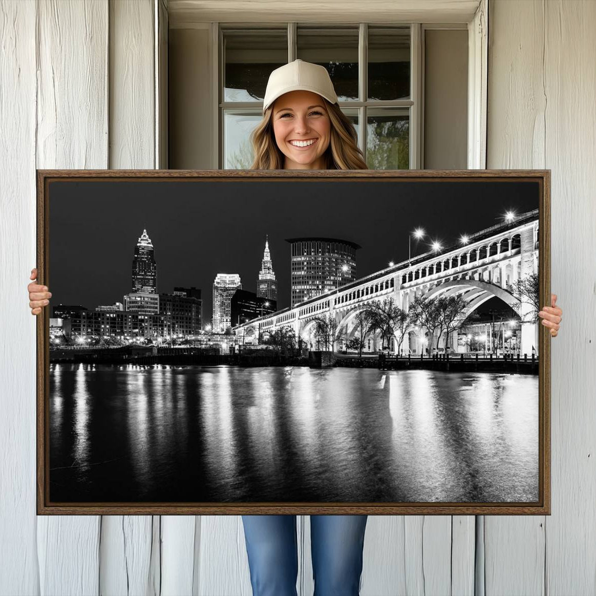 -Cleveland Night Skyline Wall Art City Cityscape Canvas Print