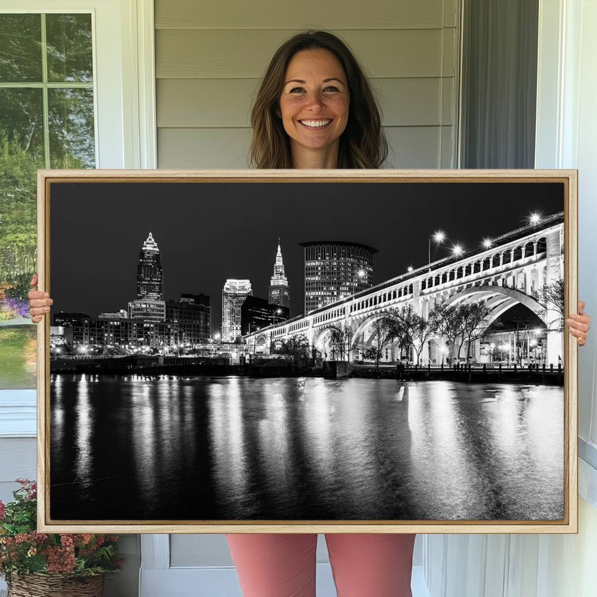 -Cleveland Night Skyline Wall Art City Cityscape Canvas Print