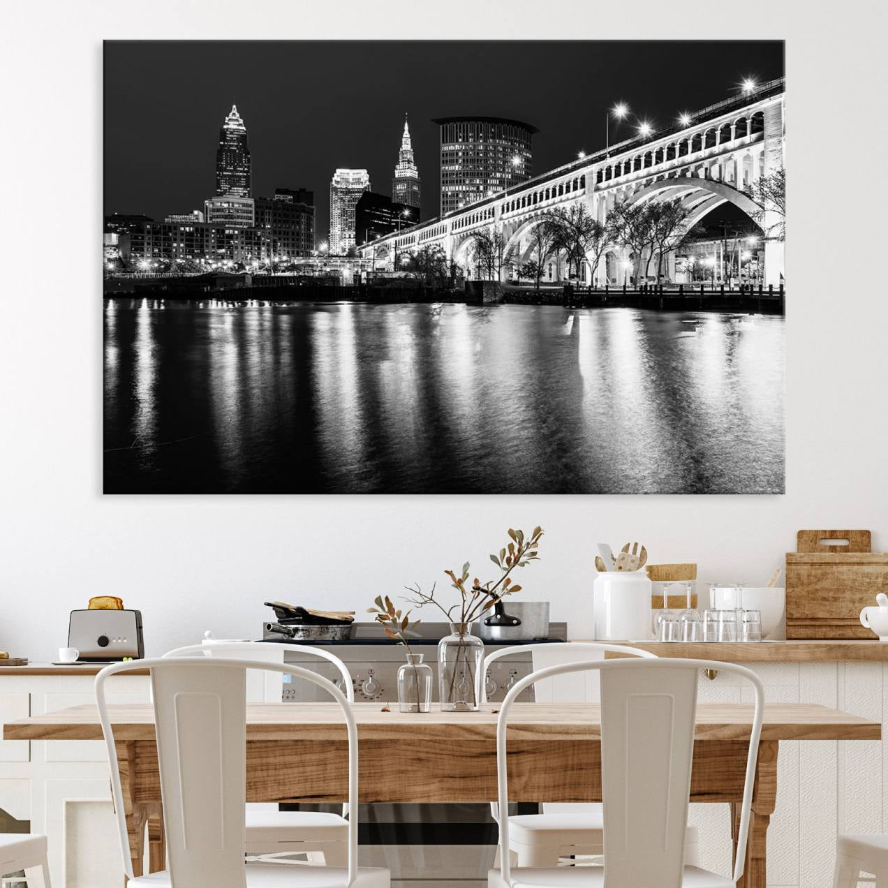 20469-MGV-CV-36X24-Cleveland Night Skyline Wall Art City Cityscape Canvas Print
