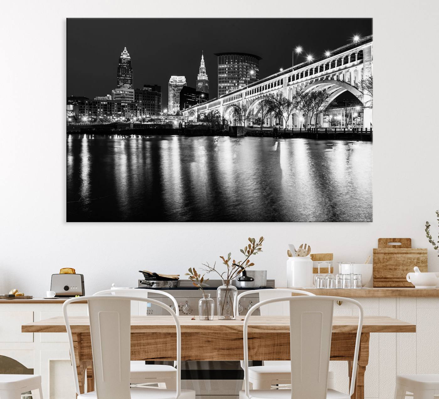 20469-MGV-CV-36X24-Cleveland Night Skyline Wall Art City Cityscape Canvas Print