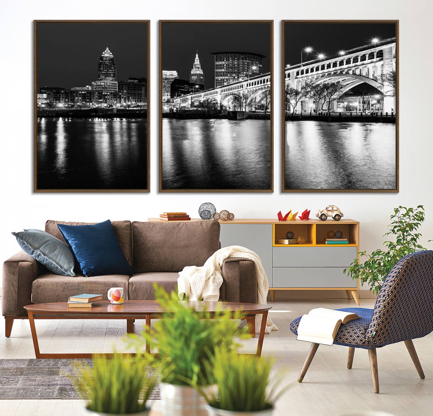 20469-MGV-CV-36X24-Cleveland Night Skyline Wall Art City Cityscape Canvas Print