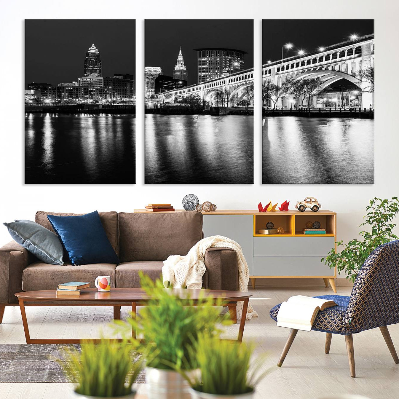 -Cleveland Night Skyline Wall Art City Cityscape Canvas Print