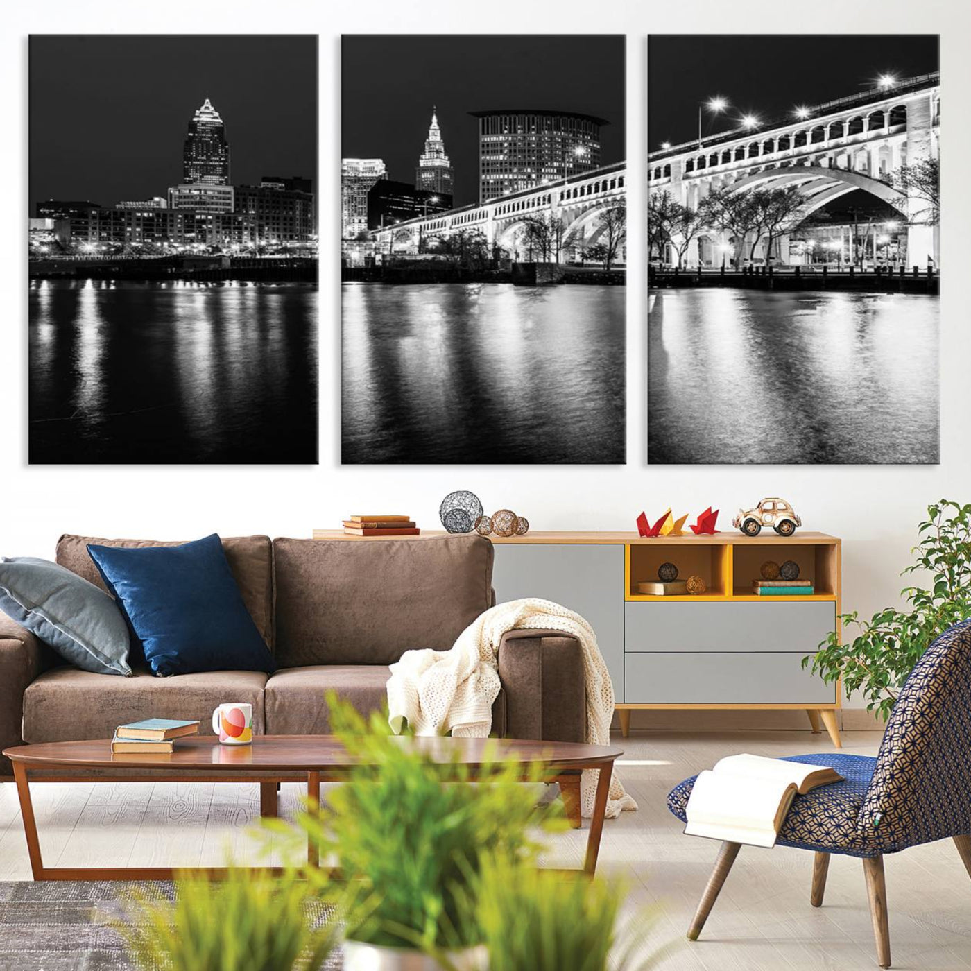 20469-MGV-CV-36X24-Cleveland Night Skyline Wall Art City Cityscape Canvas Print