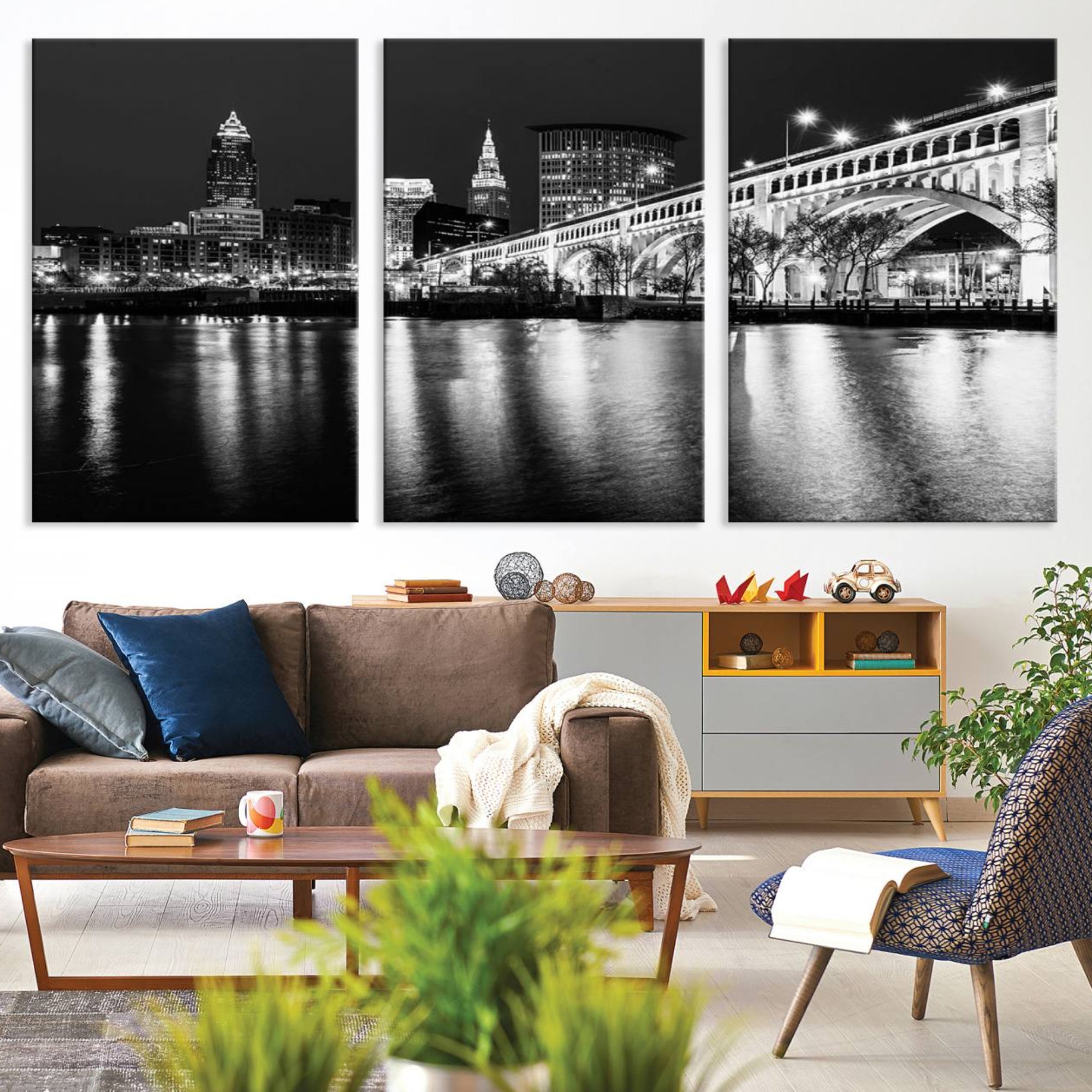 20469-MGV-CV-36X24-Cleveland Night Skyline Wall Art City Cityscape Canvas Print