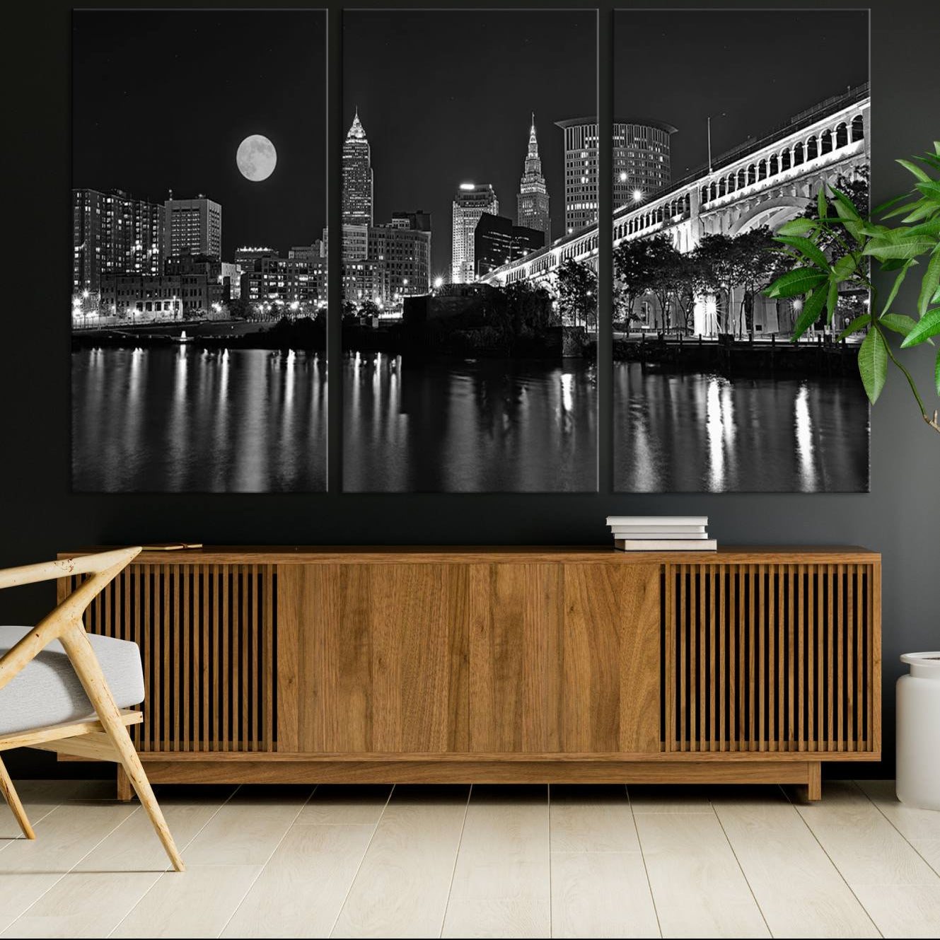 -Cleveland Night Skyline Wall Art City Cityscape Canvas Print
