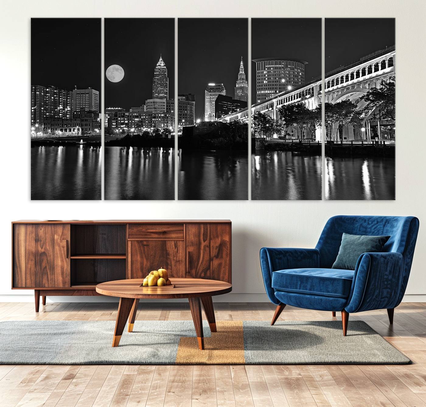 58328-MGV-CV-36X24-Cleveland Night Skyline Wall Art City Cityscape Canvas Print