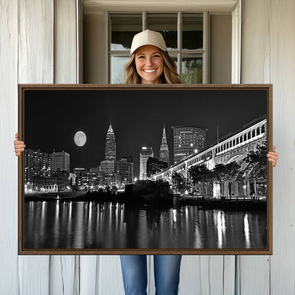 -Cleveland Night Skyline Wall Art City Cityscape Canvas Print