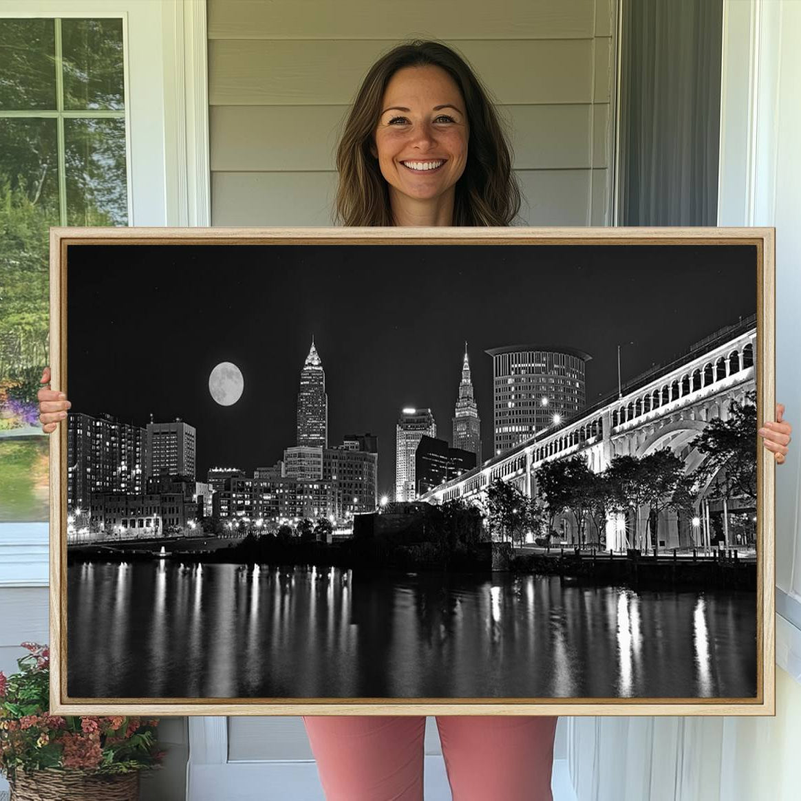 -Cleveland Night Skyline Wall Art City Cityscape Canvas Print