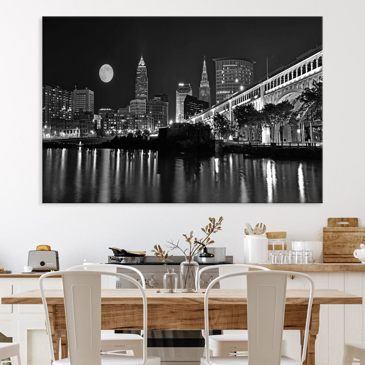 58328-MGV-CV-36X24-Cleveland Night Skyline Wall Art City Cityscape Canvas Print