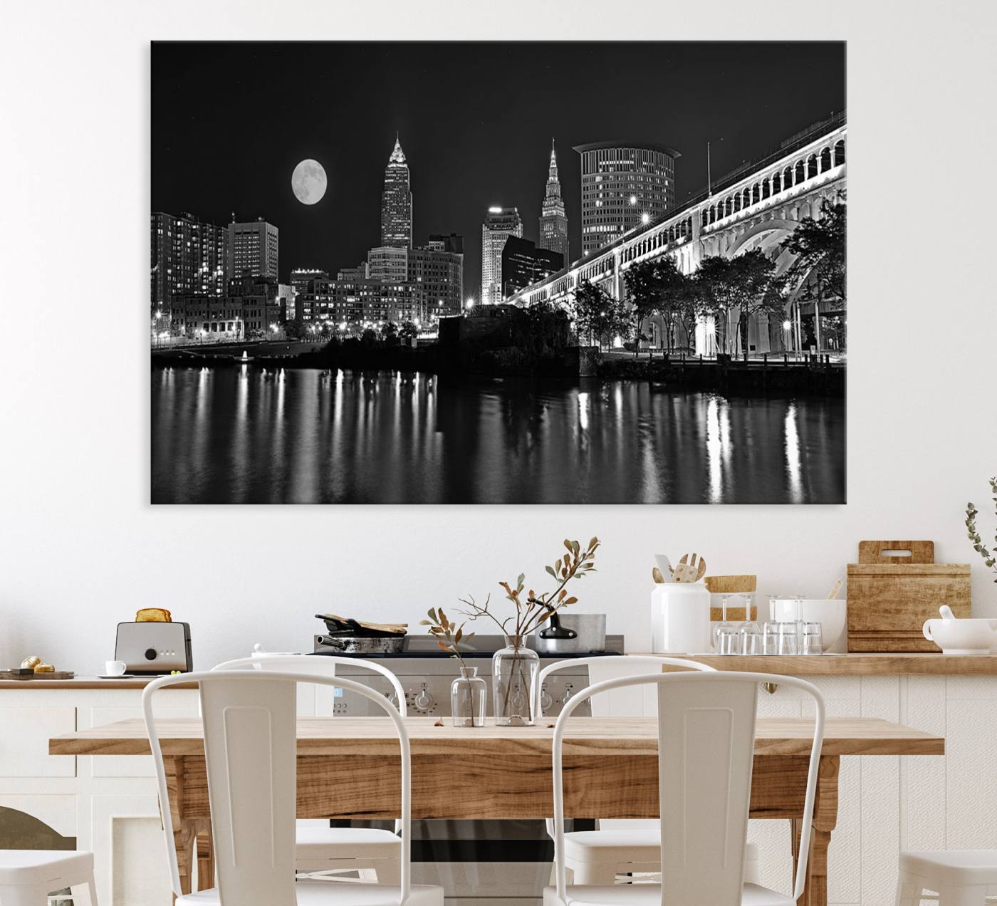 58328-MGV-CV-36X24-Cleveland Night Skyline Wall Art City Cityscape Canvas Print