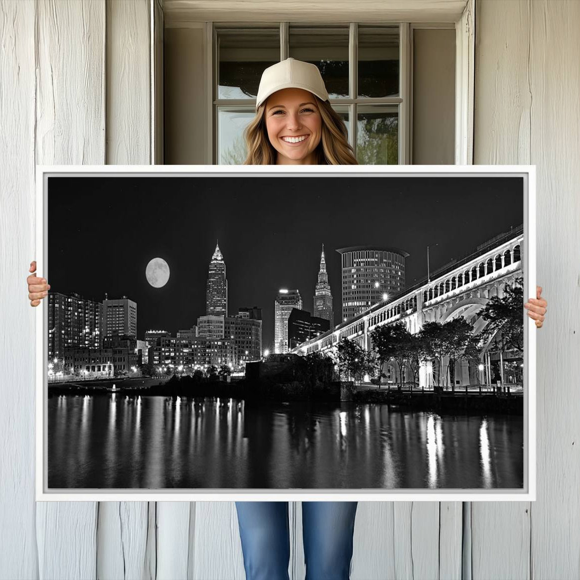 -Cleveland Night Skyline Wall Art City Cityscape Canvas Print