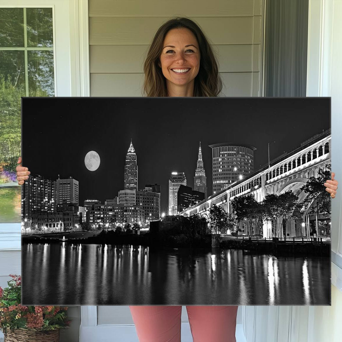 -Cleveland Night Skyline Wall Art City Cityscape Canvas Print