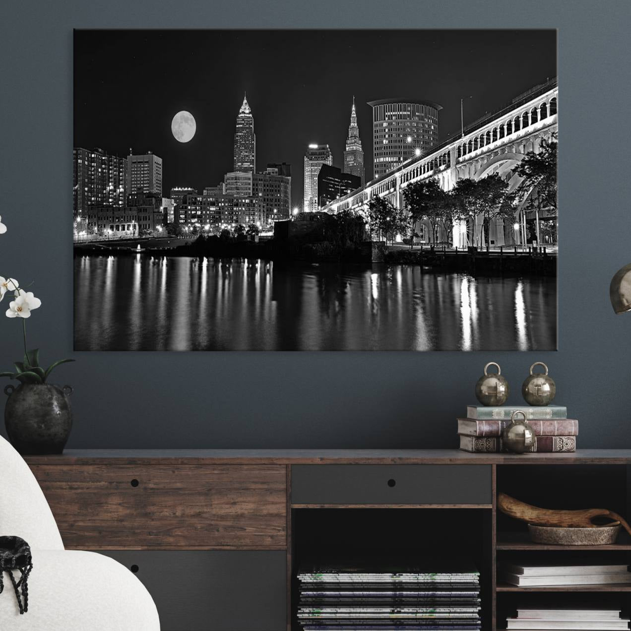 -Cleveland Night Skyline Wall Art City Cityscape Canvas Print
