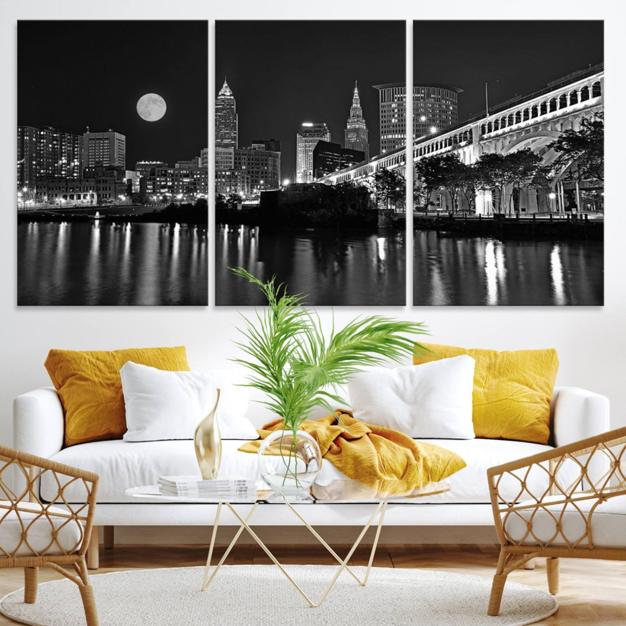 58328-MGV-CV-36X24-Cleveland Night Skyline Wall Art City Cityscape Canvas Print