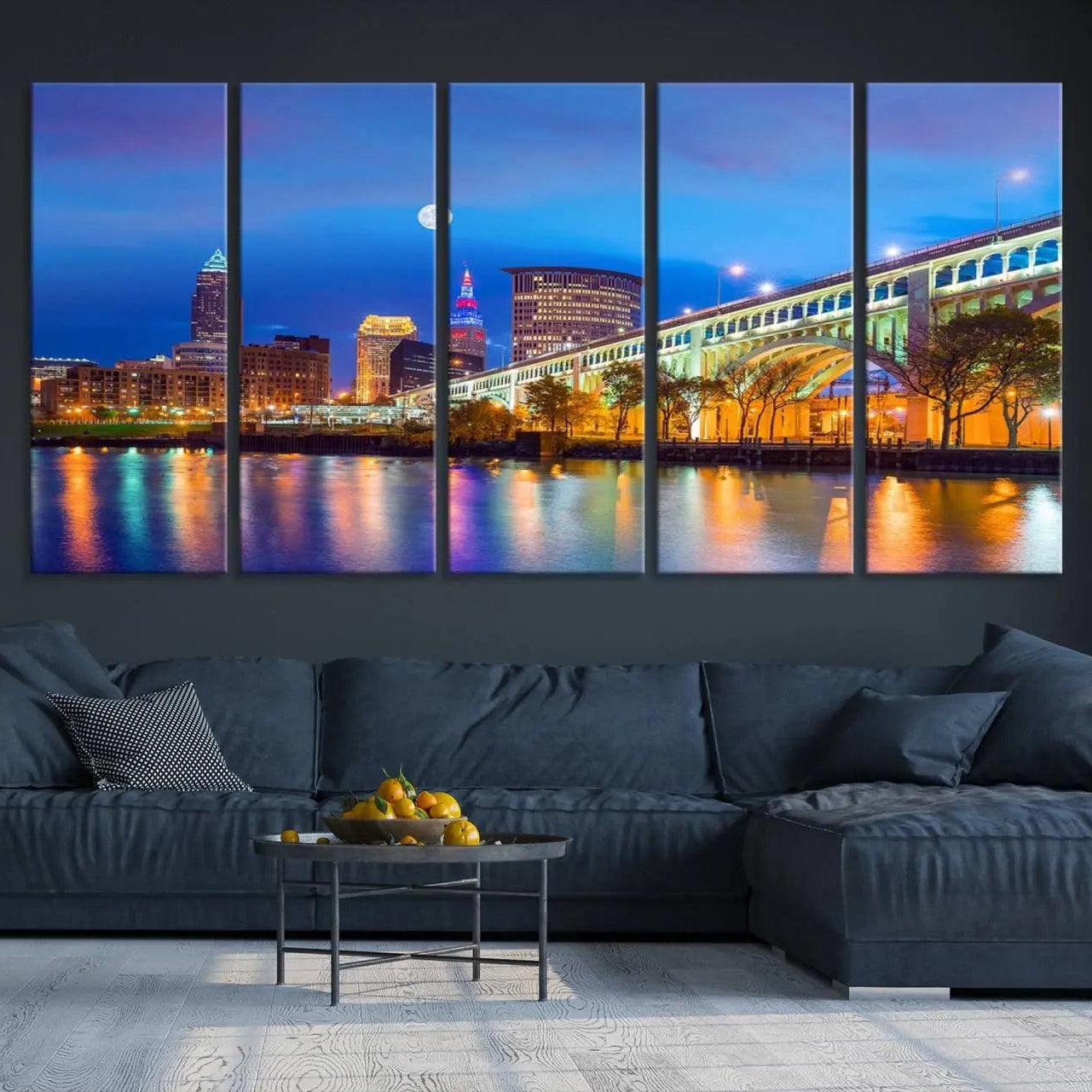 -Cleveland Night Skyline Wall Art City Cityscape Canvas Print