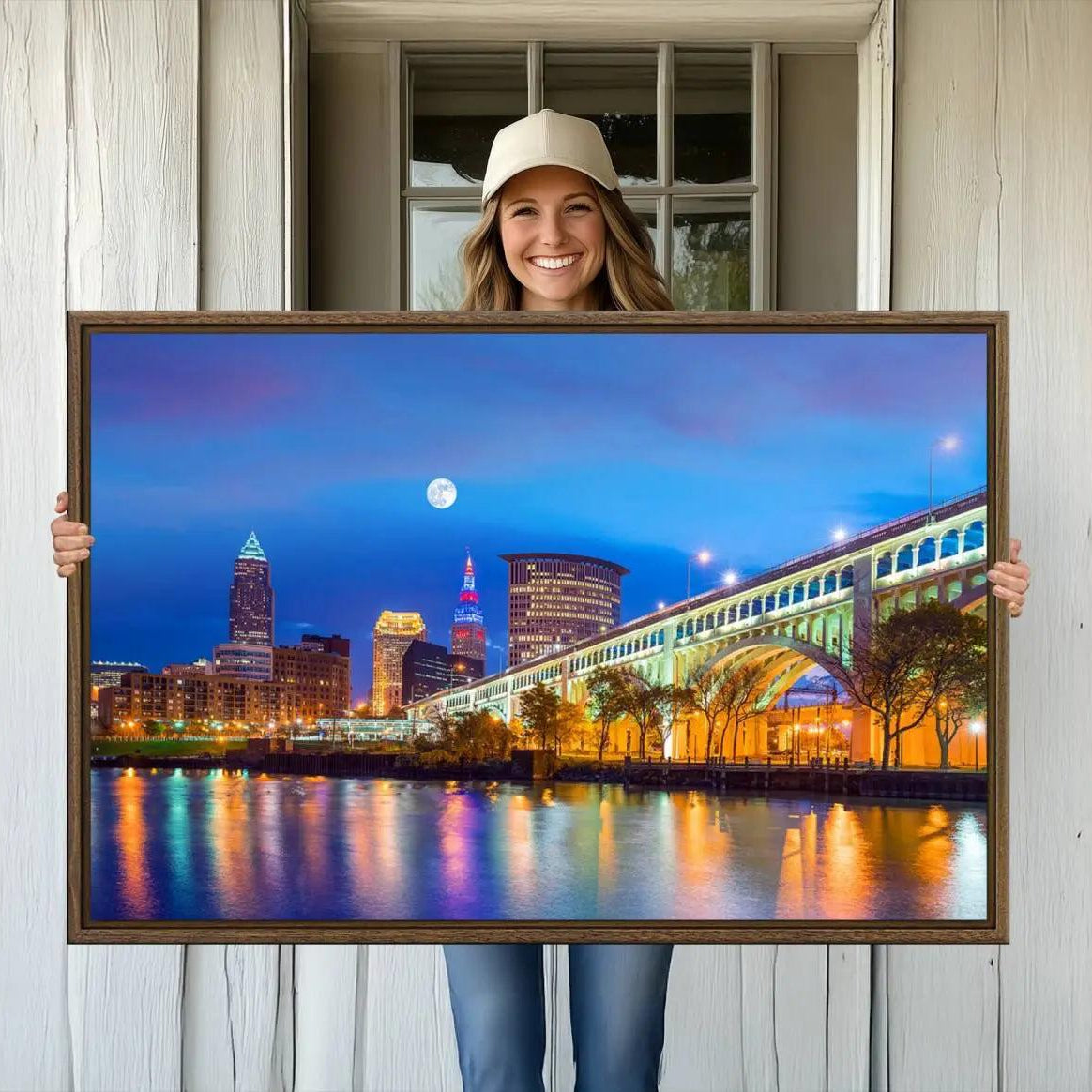 -Cleveland Night Skyline Wall Art City Cityscape Canvas Print