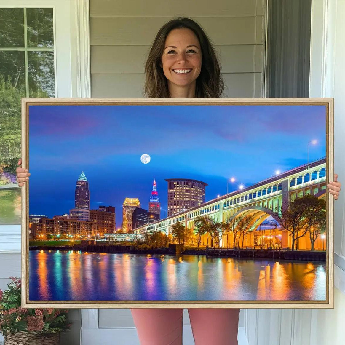 -Cleveland Night Skyline Wall Art City Cityscape Canvas Print