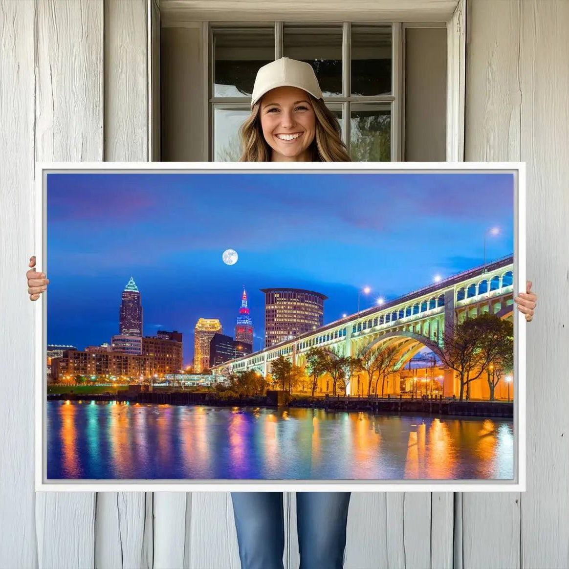 -Cleveland Night Skyline Wall Art City Cityscape Canvas Print