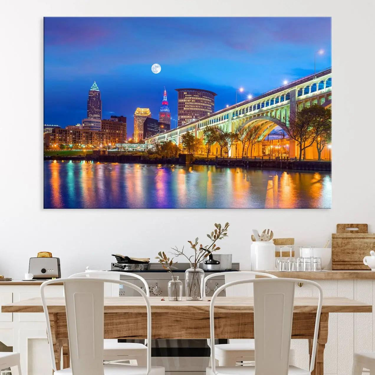 61364-MGV-CV-36X24-Cleveland Night Skyline Wall Art City Cityscape Canvas Print