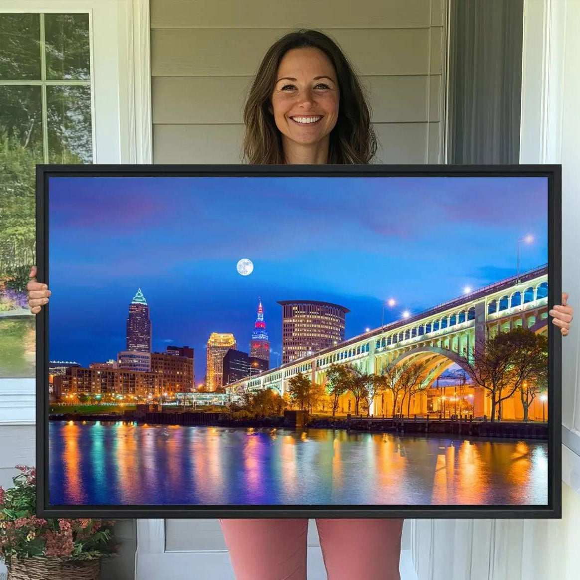 -Cleveland Night Skyline Wall Art City Cityscape Canvas Print