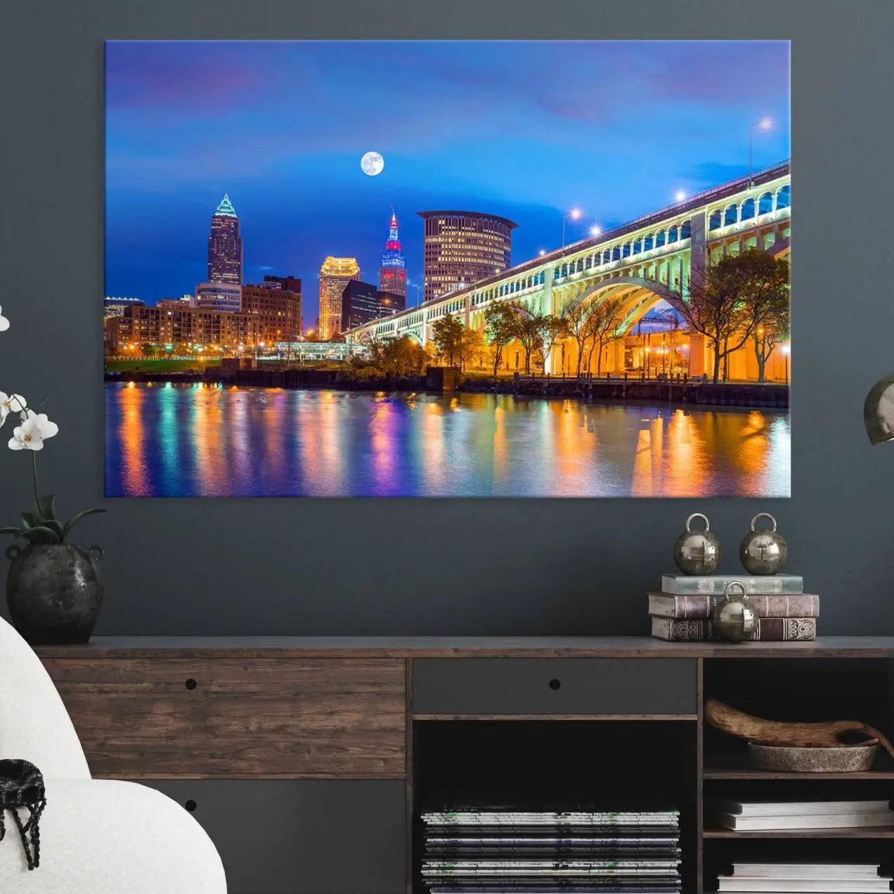-Cleveland Night Skyline Wall Art City Cityscape Canvas Print