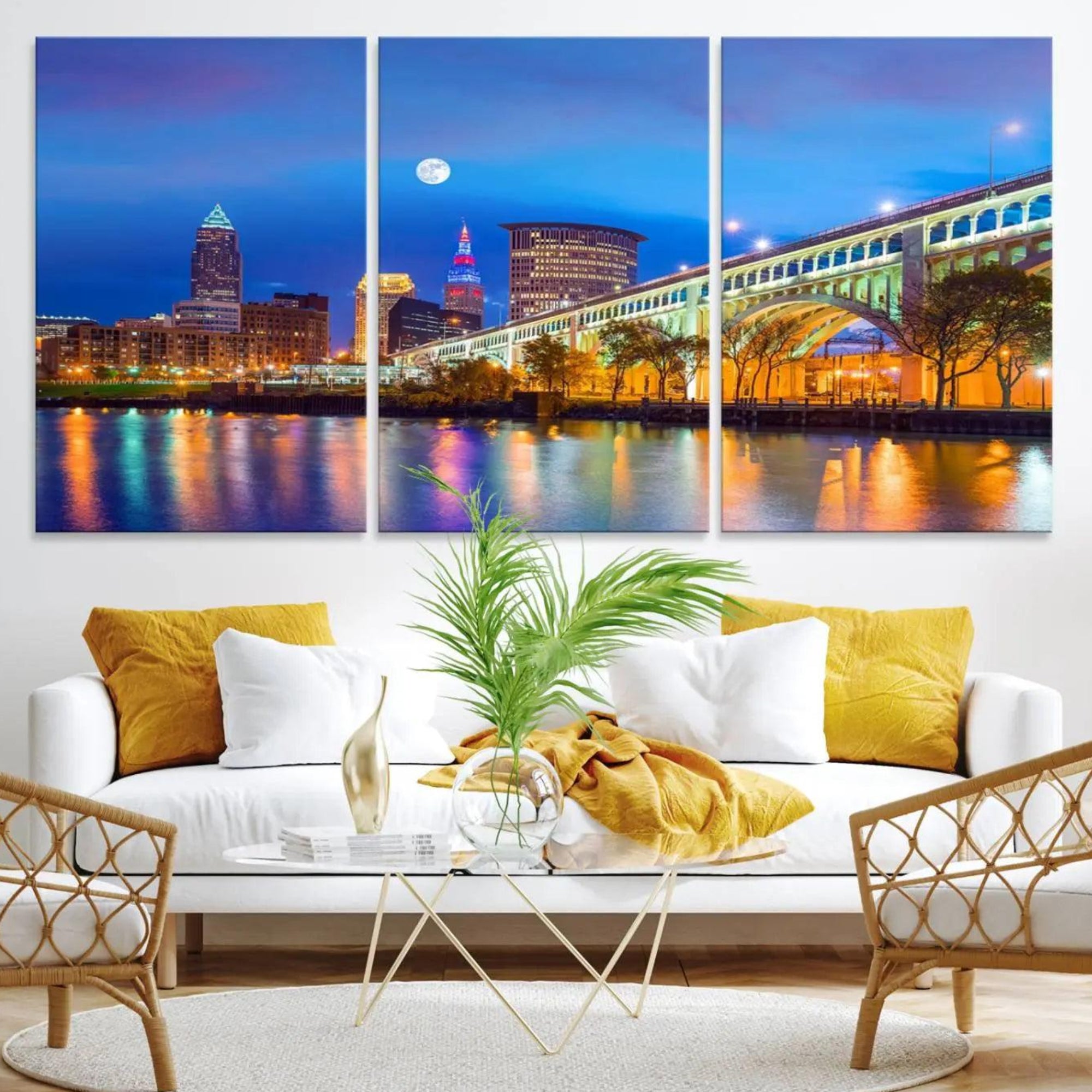 61364-MGV-CV-36X24-Cleveland Night Skyline Wall Art City Cityscape Canvas Print