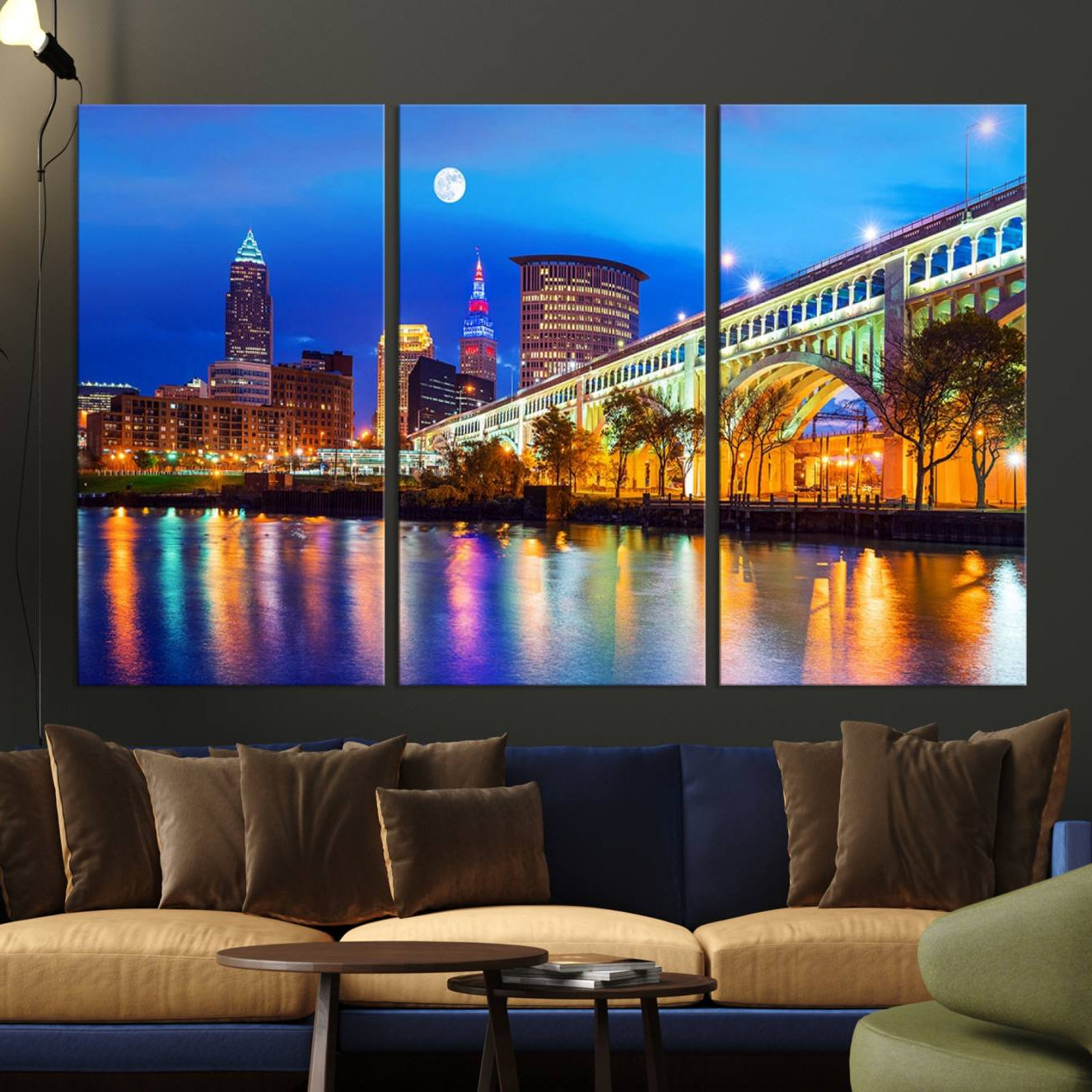 -Cleveland Night Skyline Wall Art City Cityscape Canvas Print