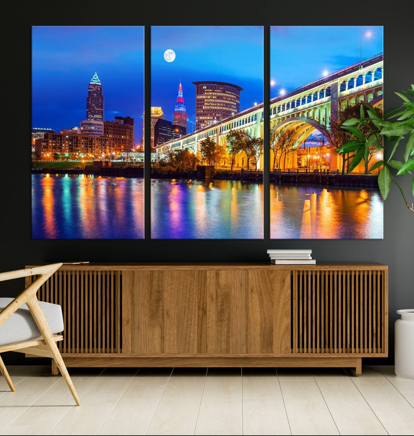 83234-MGV-CV-36X24-Cleveland Night Skyline Wall Art City Cityscape Canvas Print