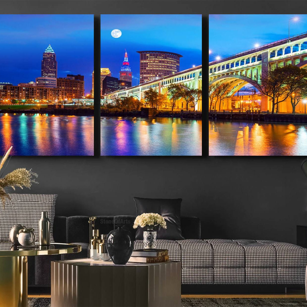 -Cleveland Night Skyline Wall Art City Cityscape Canvas Print