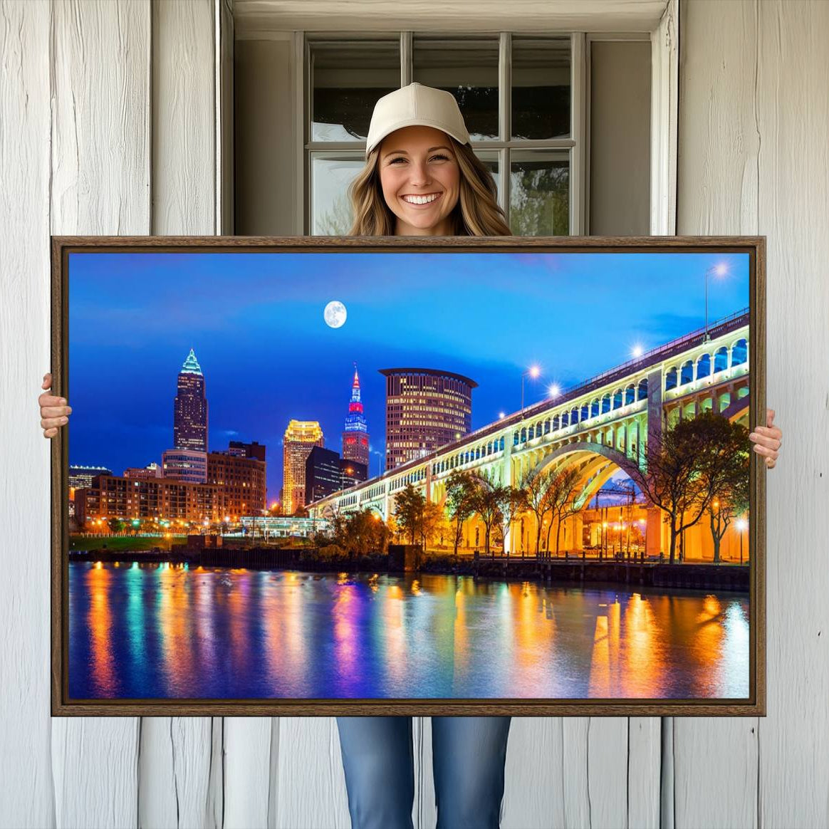 -Cleveland Night Skyline Wall Art City Cityscape Canvas Print