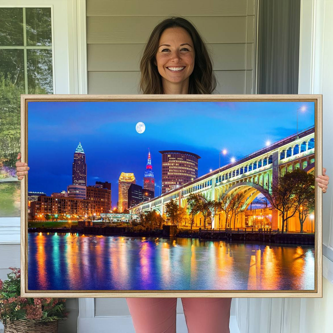 -Cleveland Night Skyline Wall Art City Cityscape Canvas Print