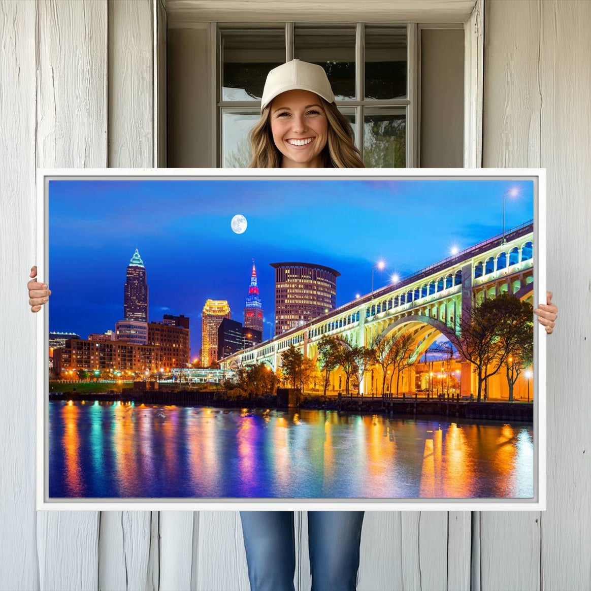 -Cleveland Night Skyline Wall Art City Cityscape Canvas Print
