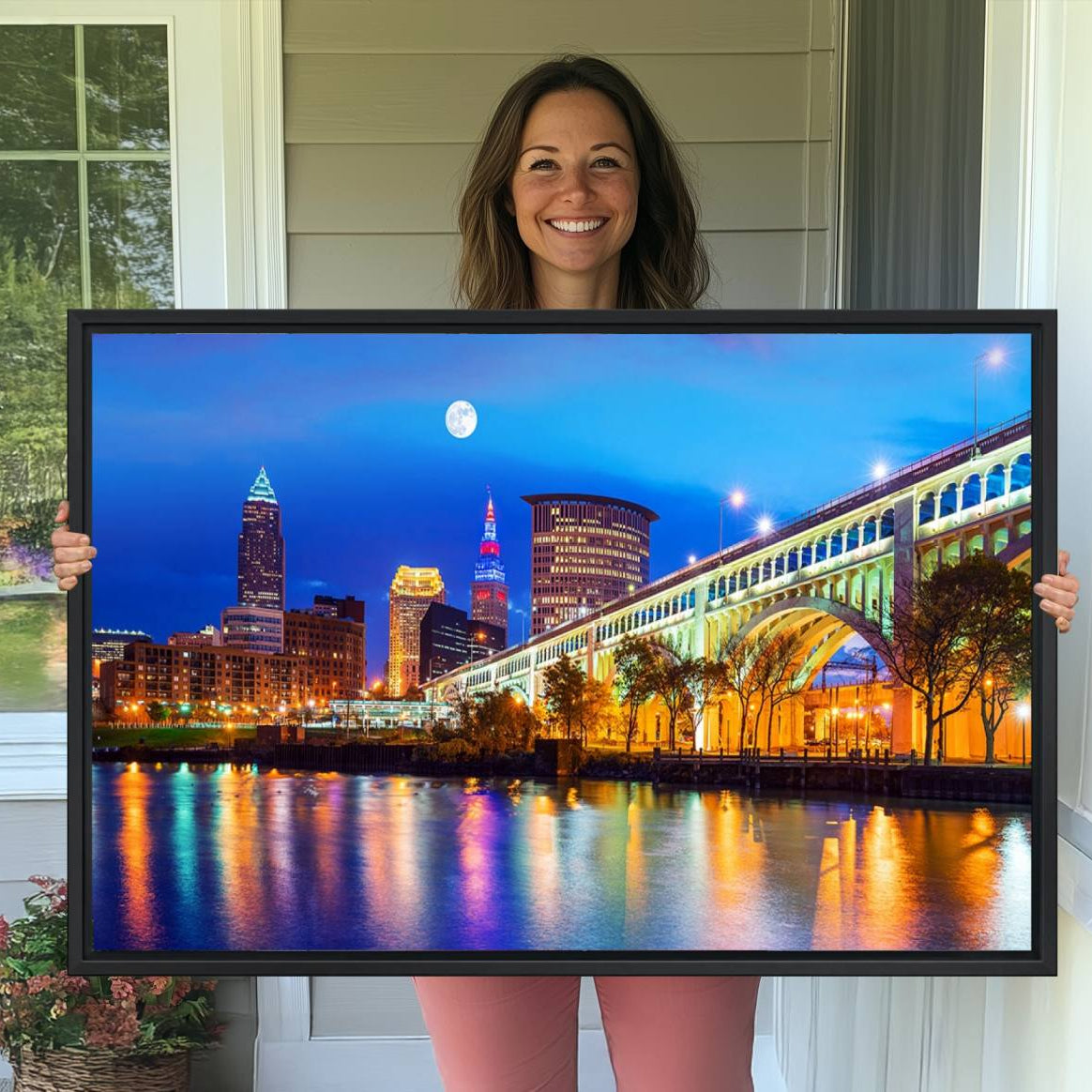 -Cleveland Night Skyline Wall Art City Cityscape Canvas Print