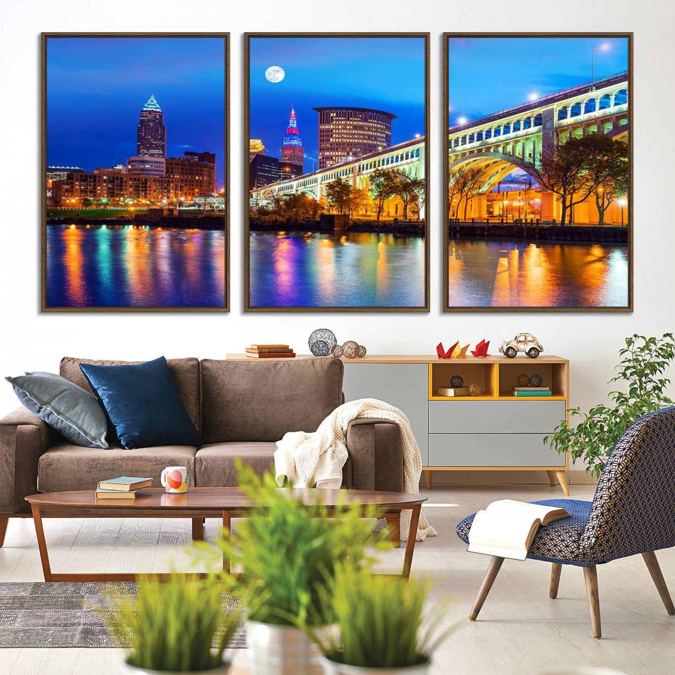 -Cleveland Night Skyline Wall Art City Cityscape Canvas Print