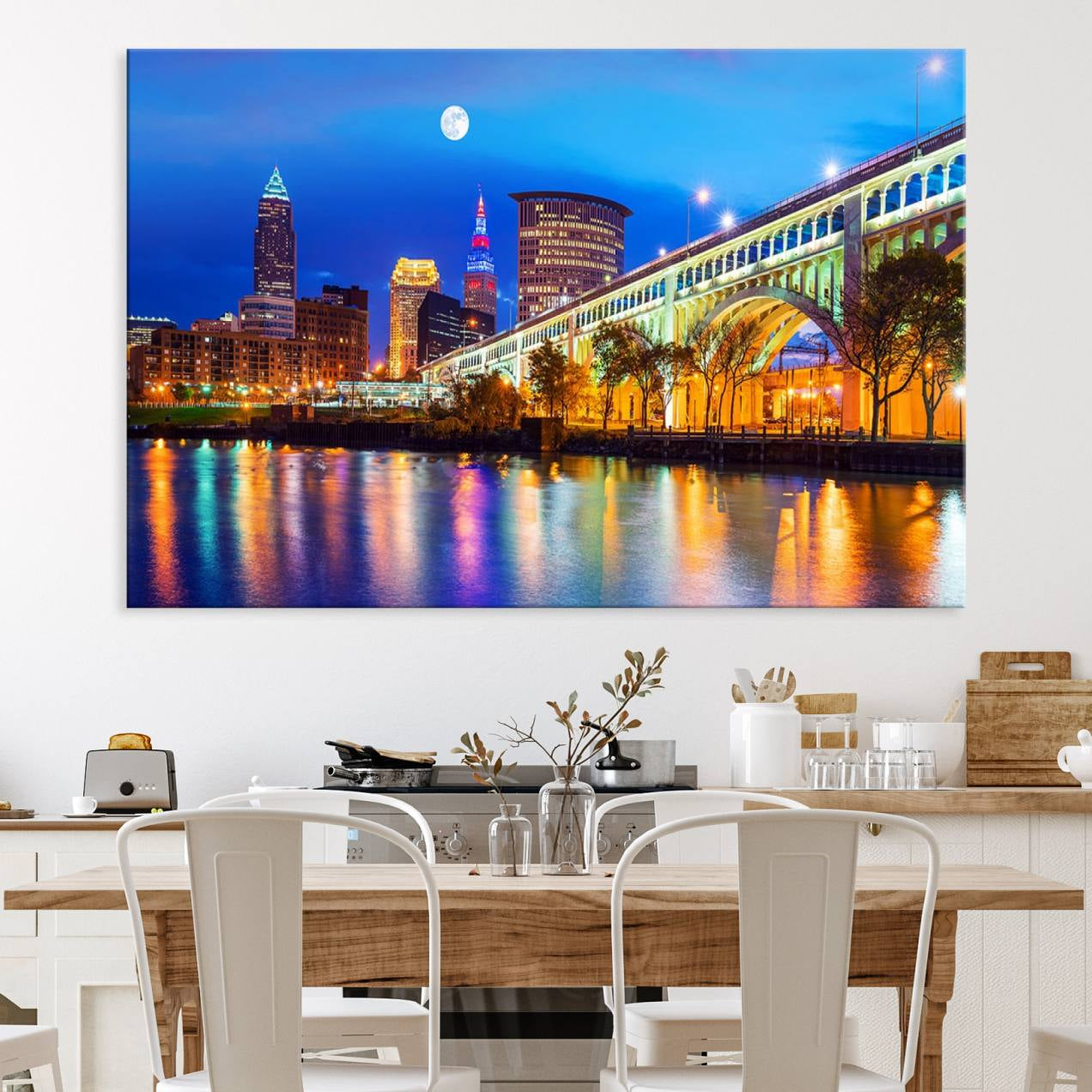 83234-MGV-CV-36X24-Cleveland Night Skyline Wall Art City Cityscape Canvas Print