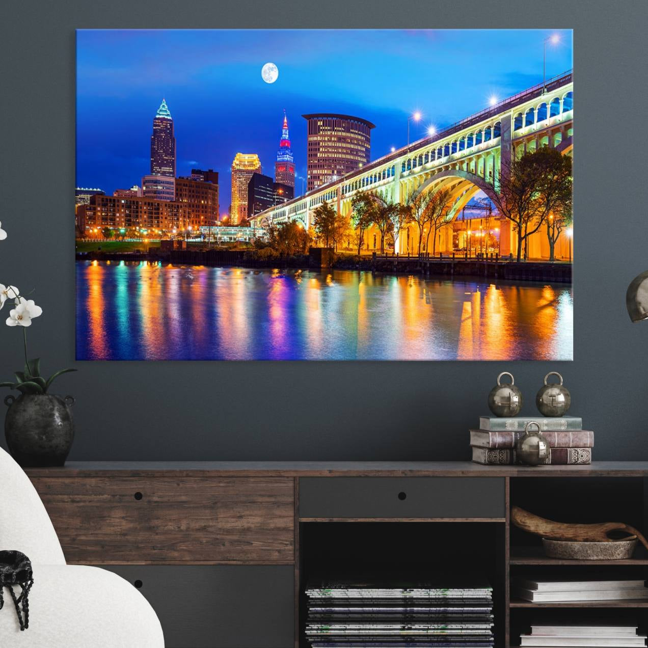 -Cleveland Night Skyline Wall Art City Cityscape Canvas Print