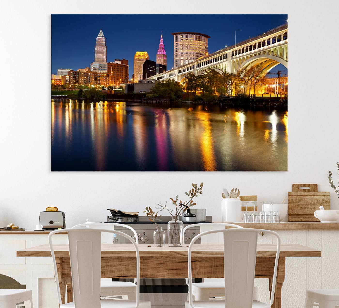 34373-MGV-CV-36X24-Cleveland Night Skyline Wall Art, City Cityscape Canvas Print Wall Art