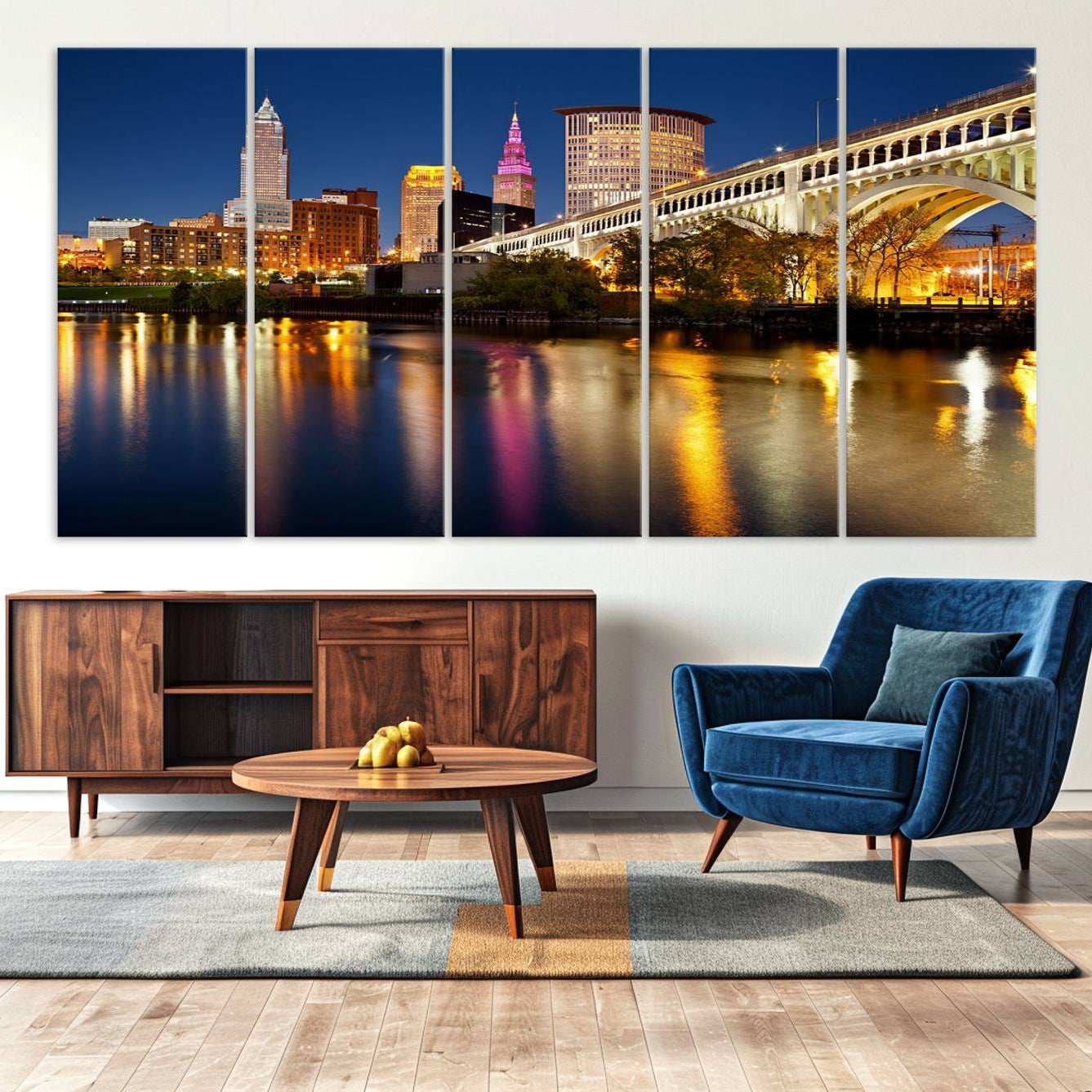 -Cleveland Night Skyline Wall Art, City Cityscape Canvas Print Wall Art