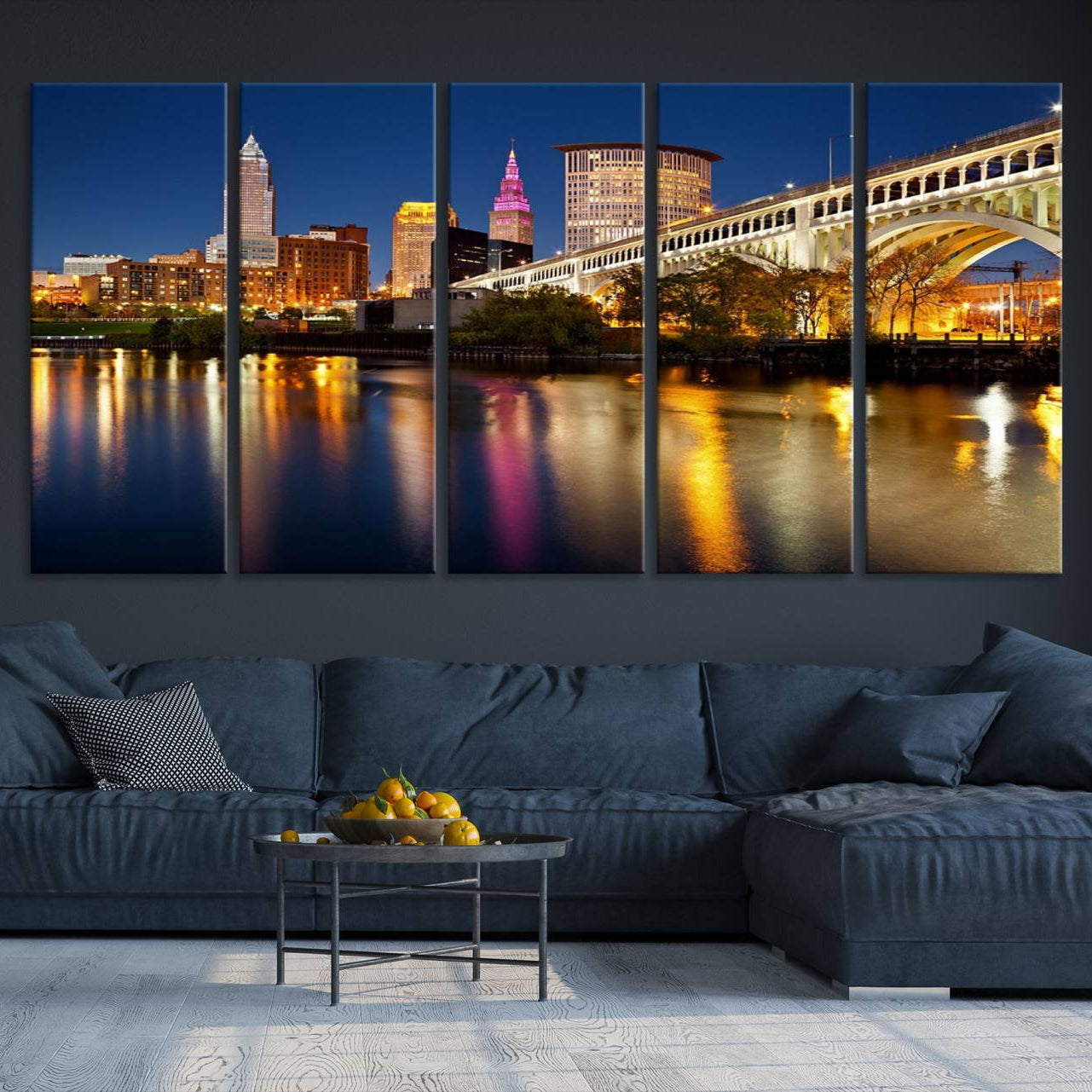 -Cleveland Night Skyline Wall Art, City Cityscape Canvas Print Wall Art