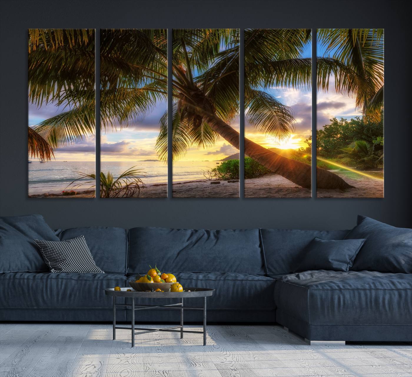 49751-MGV-CV-36X24-Coastal Sunset Palm Tree Giclee Canvas Print – Tropical Beach Panorama Wall Art for Relaxed Island